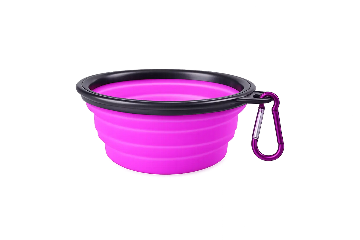 Collapsible dog bowl in blue expanded showing 350ml capacity for water